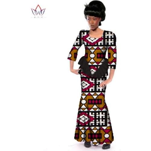 Summer African Traditional Skirt Sets For Women African Dashiki Skirt Blouse 2 Piece Of Cotton Wax Clothing Plus Size WY152