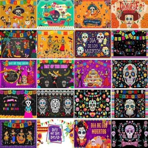 Mocsicka Day Of The Dead Photography Background Mexican Muertos Skull Backdrop Dress-Up Party Fiesta Party Decor Banner Props