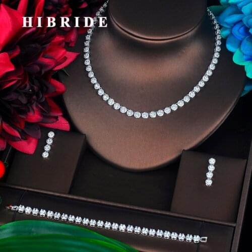 HIBRIDE Fashion Clear Cubic Zirconia Jewelry Sets For Women Bridal Dress Accessories Earring Bracelet Necklace Sets N-308