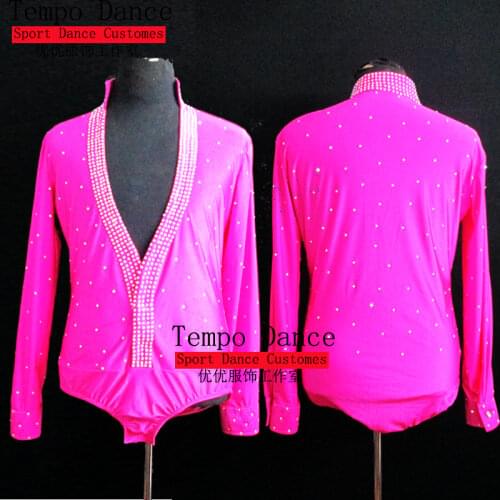 Mens bodysuit dancewear latin dance shirts Boys latin dance shirts CUSTOMIZE SIZE AND COLOR OR STYLE Rose-Red