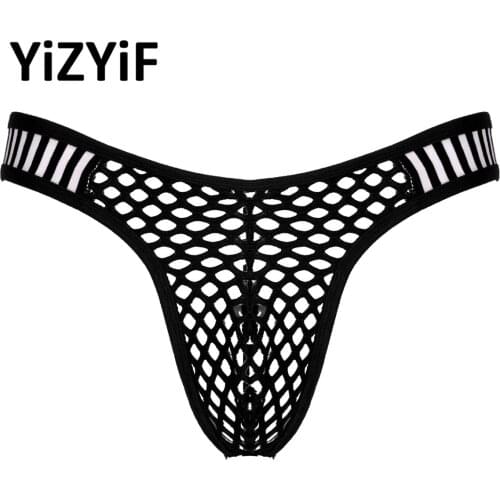 Men Net Briefs Sexy Hollow Panties Underwear Exotic Transparent Fishnet Mesh Penis Pouch Underpants