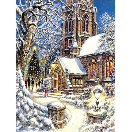 Scenery Embroidery Mosaic Winter Snow Cottage Diamond Painting Kit Bead Picture Wall Paper Rhinestones Draw Christmas Gift New