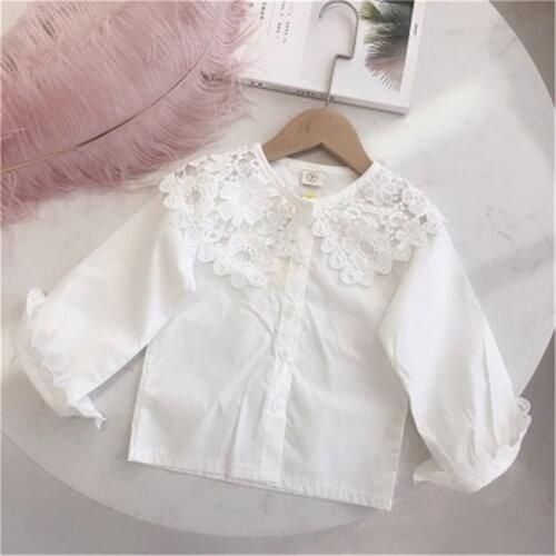 Spring Autumn 2020 New Girls Blouse White Cotton Lace Baby Toddler Children Long Sleeve Clothes School Girl Shirt Kids Tops