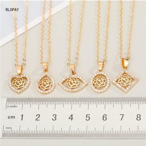 New Fashion Alloy Hollow Out Rose Necklace Water Drop Clavicle Chain Heart Pendant Necklaces In Gold
