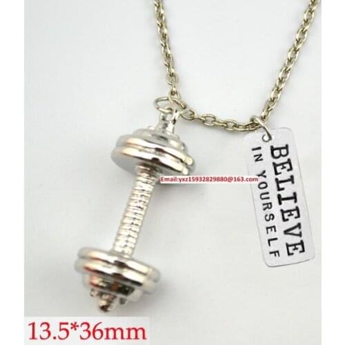 New product Fitness Weightlifting jewelry 30pcs a lot Dumbbell barbell and Believe In Yourself sport necklace