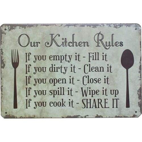 Personalized Our Kitchen Rules Graphic Tin Sign Poster Home Pubs & Bars Poster Wall Art Poster Coffee Metal Sign