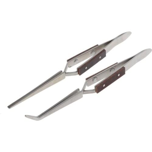 Jewelry Soldering Tweezers Straight Curved Tip Selflock Welding Tweezer Cross Locking Jewelry Making Tools