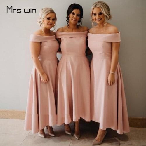 Mrs win Bridesmaid Dress Off Shoulder Boat Neck Ankle Length Wedding Party Gowns HR284 For Girls A Line Long Vestido Madrinha