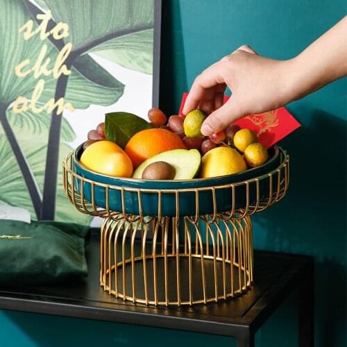 Light Luxury Iron Fruit Tray Household Items, Coffee Table, Snack, Candy, Ceramic Plate Hotel Dessert Cake Display
