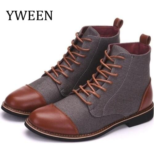 YWEEN Spring Autumn Casual Lace Up shoes Booties Men Ankle Boots Oxfords Fashion Leather Boots Men Boots Large Size 39-48