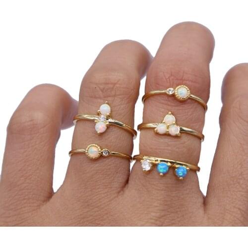 Drop Ship White Fire Opal CZ Fashion Jewelry Women Opal Rings Size 6 7 thin delicate gold color elegant ring trendy tiny