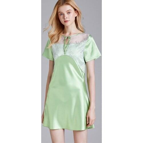 Roseheart Women Fashion Pink Sexy Sleepwear Lingerie Faux Silk Lace O Neck Nightwear Homewear Nightgown Female Gown