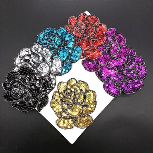 20pcs/lot Luxury Sequin Rose Embroidery Patches Flower Clothing Decoration Sewing Accessories Diy Iron Heat Transfer Applique