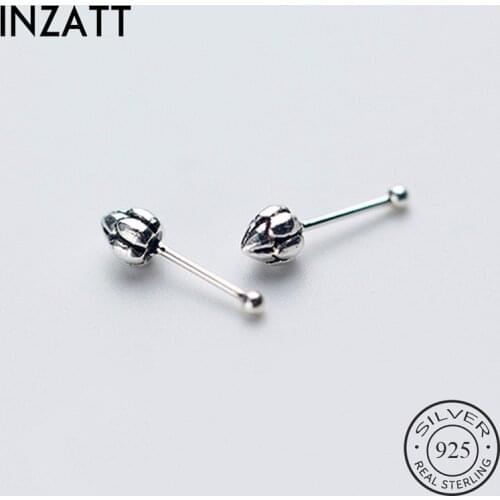 INZATT Real 925 Sterling Silver Vintage Flower Stud Earrings For Fashion Women Party Fine Jewelry Cute Accessories Gift
