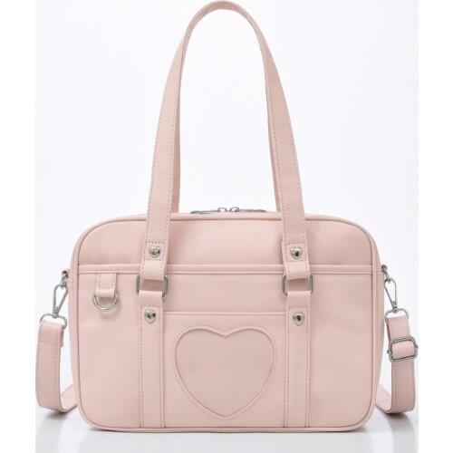 Student PU Leather Schoolbag Lolita Bag Heart JK Uniform Bag Handbags Female Travel Bag Anime Bag Size 33x22x10cm