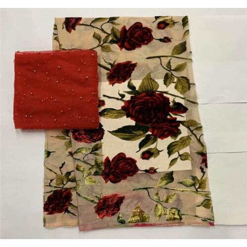 High quality african printed velvet fabric 5+2 yards for ladies to wear soft and comfortable printed velvet silk fabric.L782210