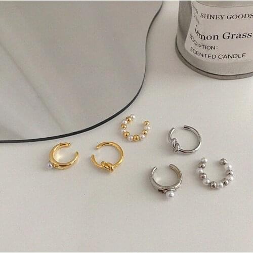 WTLTC Steampunk Knotted Pearls Balls Clip Earrings for Women 3 Pcs Small Tiny Non Pierced Earrings Set Vintage Dotted Ear Cuff