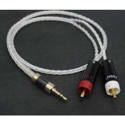 XSSH HIFI 8 Core Pure Silver 3.5mm To 2RCA Jack AUX Audio Cable Headphone connecting line Interfaz Audio Cord