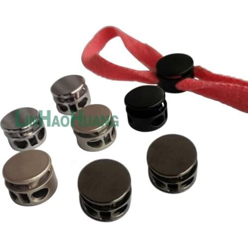 DIY 30pcs/lot round metal alloy stoppers toggle cord locks Drawstring two hole nickle/Black/satin for 4mm bungee STP-4MM