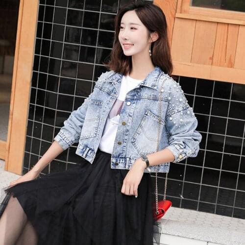 Summer Women Short Denim Jacket Coat Beading Bling No Stretch Fashion Street Wear Turndown Collar female Back Split New 2021