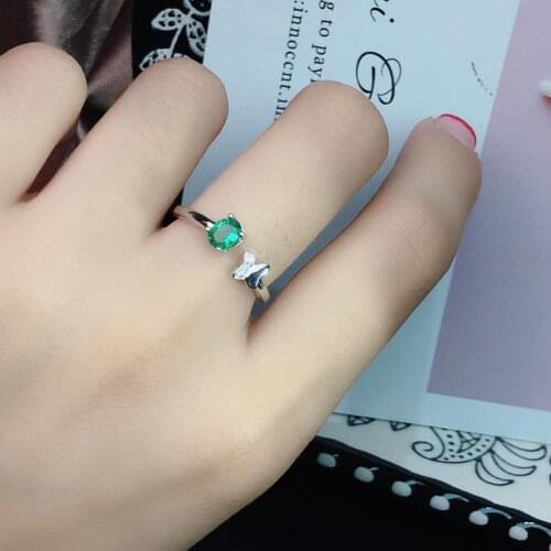 Fashion Opening Butterfly Natural green Emerald gem Ring Natural gemstone ring S925 silver womens party gift fine Jewelry