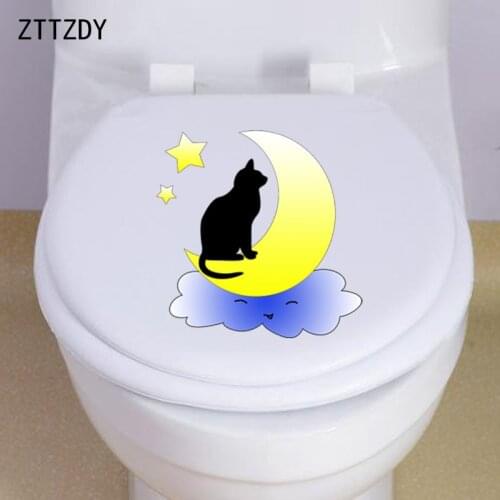 ZTTZDY 24.6*24.9CM Cats On The Moon Toilet Seat Sticker Wall Decal BedRoom Home Decor T3-0368