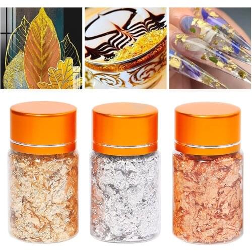 1 Bottle Decorative Gold Leaf Flakes 3/5g Gold Silver Confetti Nail Art Painting Material Decorating Foil Paper Party Supplie