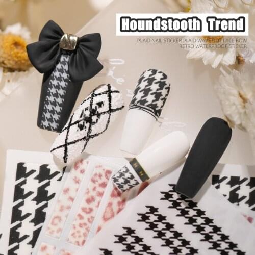 1 Sheet Houndstooth Plaid Rivet Leopard 3D Nail Art Transfer Stickers England Grain Nail Accessories for Nail Decorations