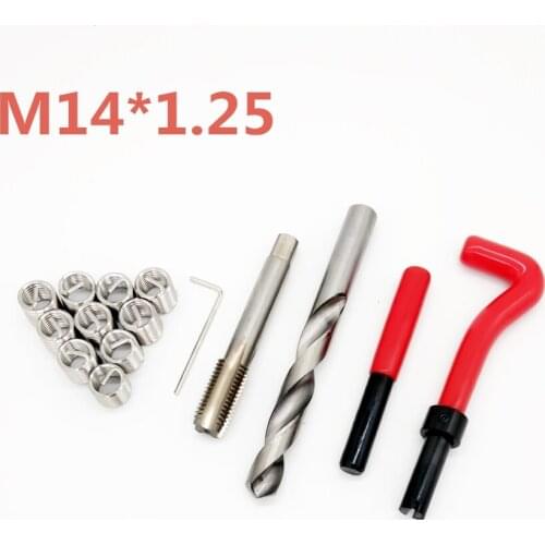 10pcs Car Pro Coil Drill Tool Metric Thread Repair Insert Kit M14*1.25 for Helicoil Car Repair Tools Coarse Crowbar