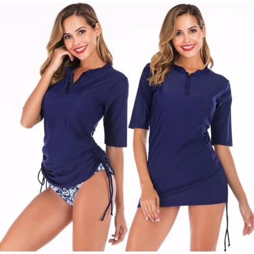 2019 Blue Long Sleeves Rash Guard Women Surf Rashguard Swimwear Women Two Piece Swimsuit Wetsuit Bathing Suit
