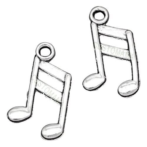 300pcs-Antique Silver 2 Sided Tiny Music Note Charms Pendant 16x8mm