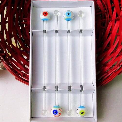 4pcs Handmade arts Murano Glass evil eye head decorative glass cocktail swizzle stick Drink glass Stirring Mixing sticks