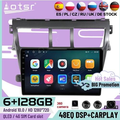 6+128G Carplay Android 10 Player For Toyota VIOS 2008 2009 2010 2011 2012 2013 GPS Navigation Car Radio Video Receiver Head Unit
