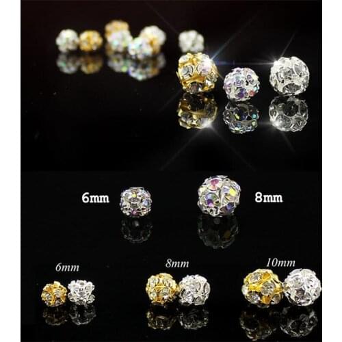 6/8/10mm 100pcs Rhinestone Loose Beads drilled beads Crystal metal Beads for Jewelry Making DIY Accessories ZZ019