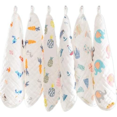 6 Layers Cotton Baby Gauze Burp Cloth Infant Cleaning Face Towel Feeding Bibs for Baby Toddler Bandana Child Neck Collar Bib