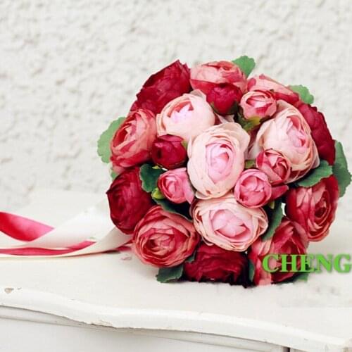 Cheap Burgundy/Pink/Yellow Peony Wedding Bouquets Beautiful Wedding Bouquets Bridal Bridesmaid Flower Artificial Flower Bouquets