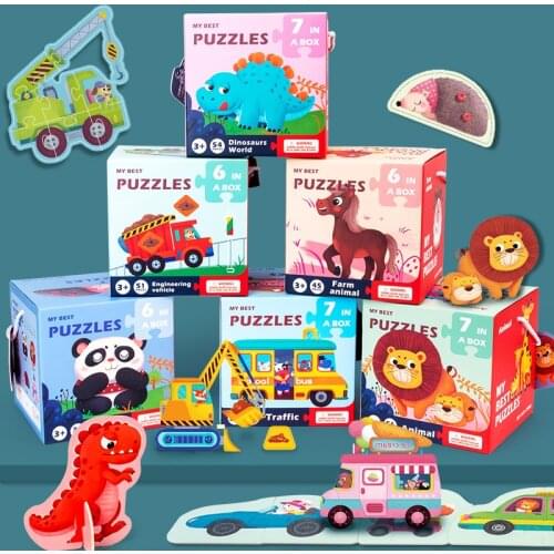 Early Childhood Education Cognitive Puzzle Traffic Animal Dinosaur Cognitive Intelligence Baby Portable Gift Box Puzzle for Kids