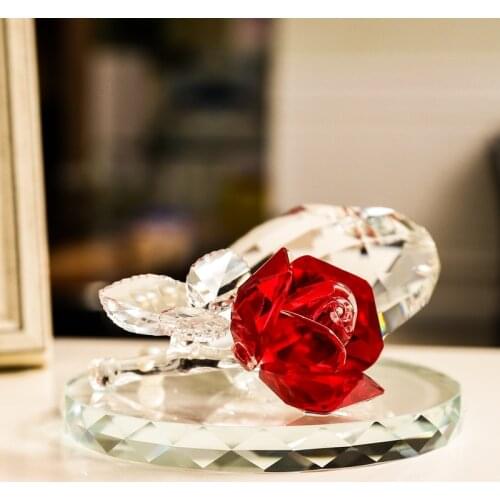 Feng Shui Quartz Crystal Rose Flower Crafts Glass Paperweight Ornaments Figurines Home Wedding Party Decor Gifts Souvenir