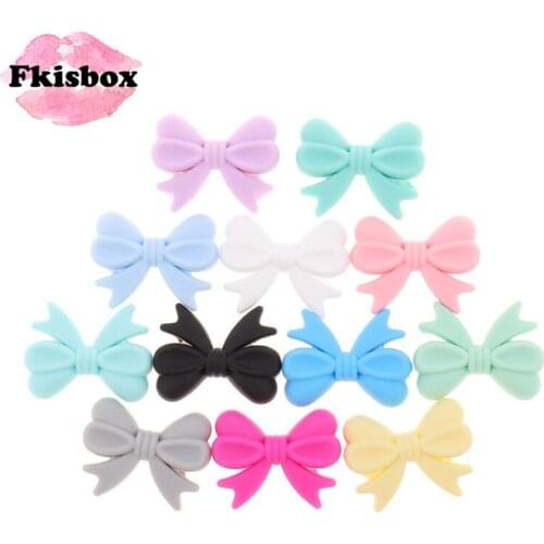 Fkisbox20pcs Food Grade Silicone Beads Bowknot Teething Teether Accessories DIY Teething Necklace For Mom Mordedor Silicona Bebe