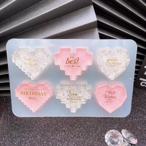 6 Cavity Pixel Heart-shaped Cake Mold DIY Crystal Epoxy Mold Creative Baking Accessories Practical Diamond Heart-shaped Mold