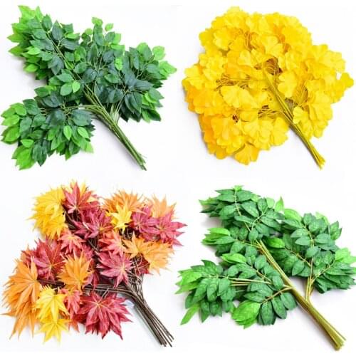 1pc Artificial Leaf Ginkgo Biloba Plastic Tree Branches Outdoor Handmade Leaves for DIY Wedding Party Home Office Decor Supplies