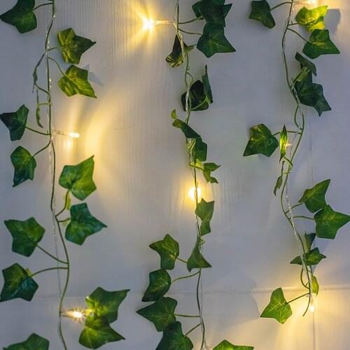 Artificial Palm Leaves Garden Home Decoration Wall Hanging Vine USB Led Wedding For Indoor Staircase Railings Leaf String Lights