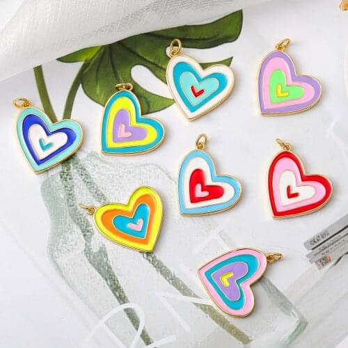 Juya Handicraft Rainbow Colorful Love Heart Enamel Charms For DIY Women Kids Fashion Artistic Handamde Jewelry Making Supplies