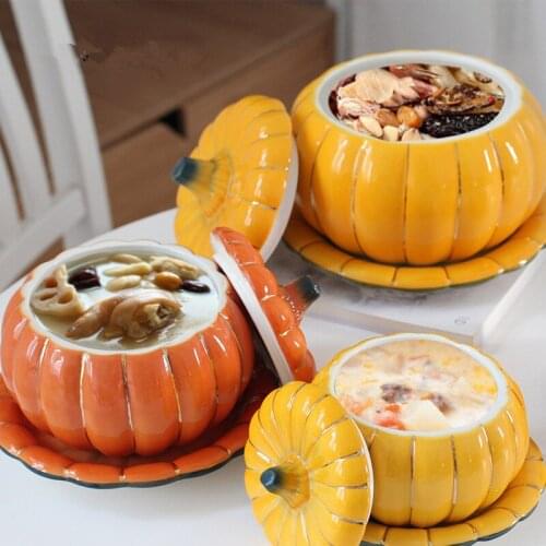 Ceramic Pumpkin Bowl Soup Fruit Salad Breakfast Noodle Bowl Dessert Tray Home Restaurant Serving Bowl Kitchen Tableware