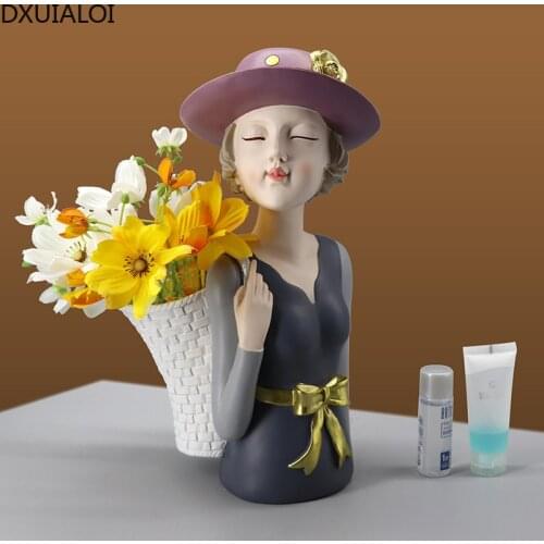 Creative girl resin ornaments living room flower arrangement storage home decoration crafts desktop TV cabinet DXUIALOI