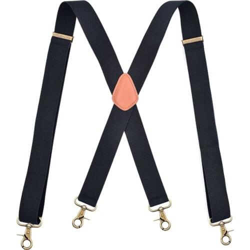 Vintage Hook Suspenders for Men Wedding 3.5cm Wide X-Black Heavy Duty Big Tall Adjustable Elastic Trouser Braces Straps-Black