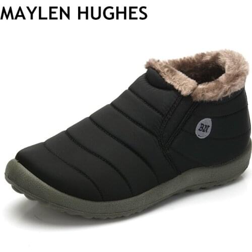 New Fashion Men Winter Shoes Solid Color Snow Boots Plush Father Antiskid Bottom Keep Warm Waterproof Ski Boots Size 35 - 48