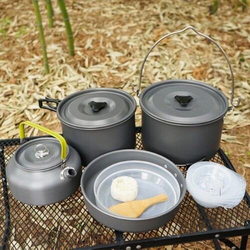 New outdoor pot set Family camping pots Self-driving tour cookware Non-stick pan set Picnic portable teapot combo