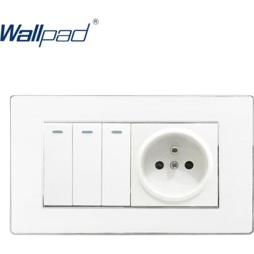 3 Gang Switch and French Socket Wallpad Luxury Wall Outlet Acrylic Panel 146*86mm French Outlet + 3 Gang 2 Way Wall Switches