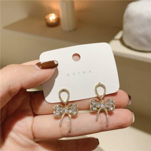 New Arrival Zeojrlly Trendy Bowknot Women Dangle Earrings Korean Bow Rhinestone Earrings New Fashion Female Jewelry